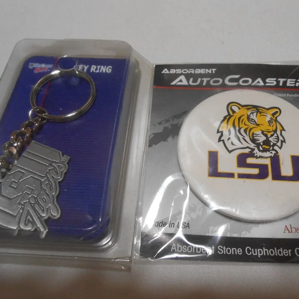 NEW RARE LOT LSU TIGERS WINCRAFT SPORTS KEY RING & ABSORBENT STONE CUPHOLDER 🏈
